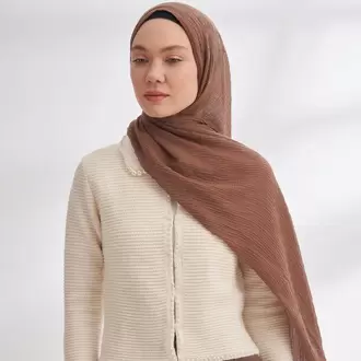 ARMANDA - 3352 Müslin Biyeli Şal - Koyu Vizon