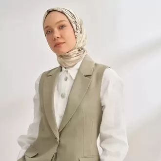 ARMANDA - 4351 Dahlia Desen Twill İpek Eşarp - Çağla Yeşili