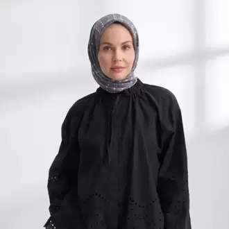 ARMANDA- 4306 Orbıs Desen Twıll İpek Eşarp - Gri Füme