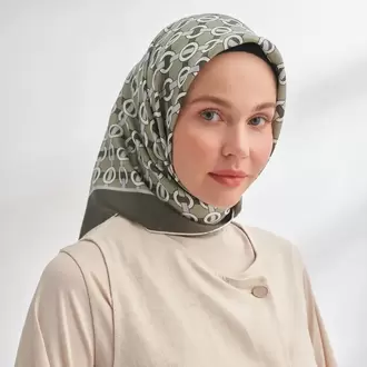 ARMANDA - 4350 Soil Desen Twill İpek Eşarp - Haki