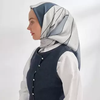 ARMANDA - 4355 İnaya Desen Twill İpek Eşarp - İndigo