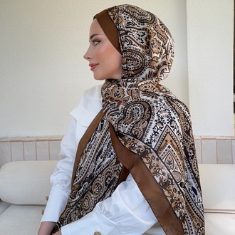 ARMANDA - 6035 Pashmina Desen Şal - Kahve