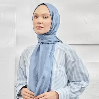 ARMANDA - İtalyan Jakar Geometrik Desen Şal - Kot Mavisi