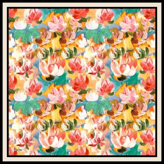 ARMANDA - 4359 Abstract Bloom Desen Twill İpek Eşarp - Pembe