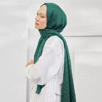 ARMANDA - İtalyan Jakar Geometrik Desen Şal - Petrol Yeşili