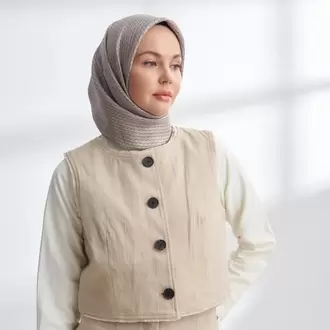 ARMANDA - 4303 NOIRE DESEN TWILL İPEK EŞARP - Vizon