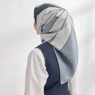 ARMANDA - 4355 İnaya Desen Twill İpek Eşarp - İndigo