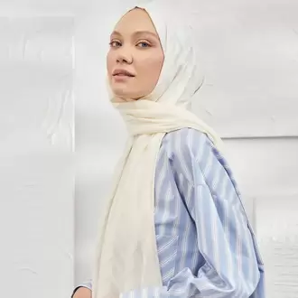 ARMANDA - İtalyan Jakar Zigzag Desen Şal - Krem