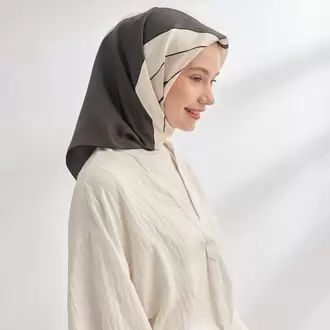 ARMANDA - 4355 İnaya Desen Twill İpek Eşarp - Bej-Füme