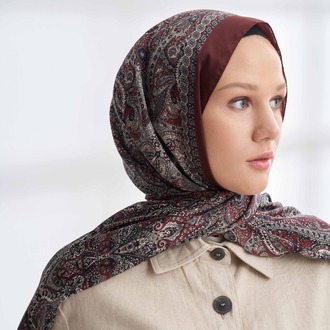 ARMANDA - 6036 Etnik Desen Şal - Kızıl Bordo