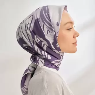 ARMANDA - 4351 Dahlia Desen Twill İpek Eşarp - Mürdüm