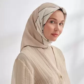 ARMANDA - 4355 İnaya Desen Twill İpek Eşarp - Bej-Vizon