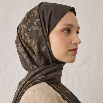 FRESH SCARFS - Aster Desen Şal Koyu - Kahve