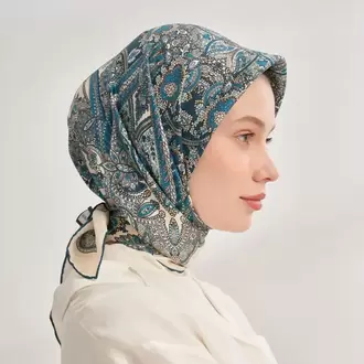 ARMANDA - 4352 Anesha Desen Twill İpek Eşarp - Petrol Yeşili