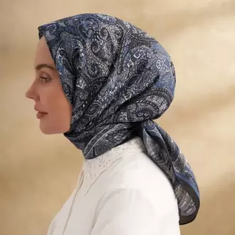 ARMANDA - 3155 Vintage Desen Eşarp - Siyah İndigo