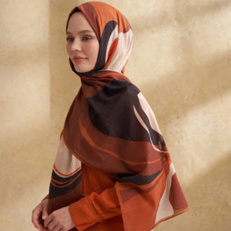 ARMANDA- 3383 İpek Pamuk Sarah Desen Şal - Bej Kahve