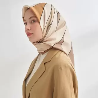ARMANDA - 4355 İnaya Desen Twill İpek Eşarp - Vizon Kamel