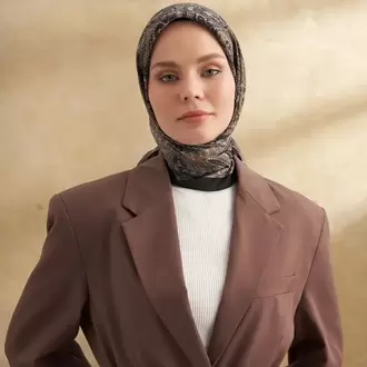 ARMANDA - 3155 Vintage Desen Eşarp - Siyah Dore