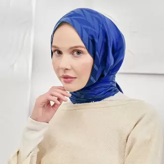 ARMANDA - İtalyan Jakar Zigzag Desen Şal - Saks