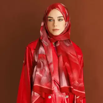 MOONCORN - Fleur Desen Rami Şal - Bordo