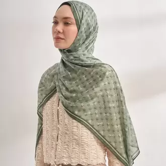 ARMANDA - 3361 Monogram Desen Şal - Keten Yeşili