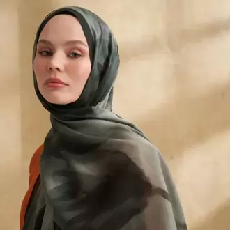 ARMANDA- 3381 İpek Modal Darcy Desen Şal - Haki