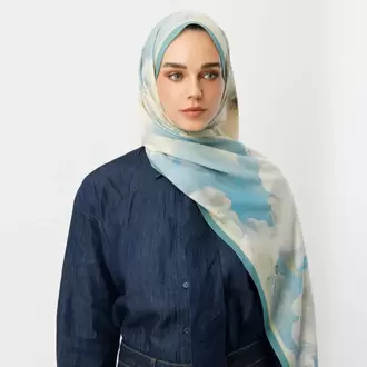 MOONCORN - Rose Desen Hebei İpek Şal - Bebek Mavi