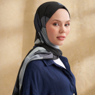 ARMANDA- 3383 İpek Pamuk Sarah Desen Şal - Siyah Gri