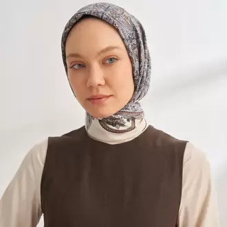 ARMANDA - 4352 Anesha Desen Twıll İpek Eşarp - Kahve