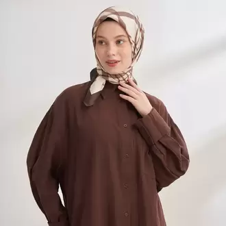ARMANDA - 4358 Naya Desen Twill İpek Eşarp - Kahve