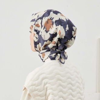 Fresh Scarfs - Multi Flower Desen Pamuk İpek Eşarp - Lacivert