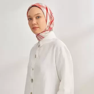 ARMANDA - 4358 Naya Desen Twill İpek Eşarp - Taş-Kırmızı