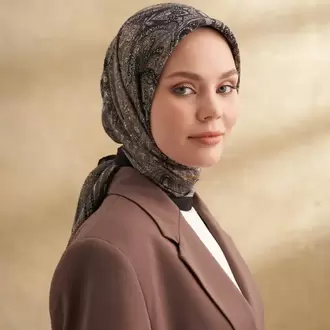ARMANDA - 3155 Vintage Desen Eşarp - Siyah Dore