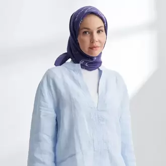 ARMANDA - 4313 Çift Taraflı Muse Desen Twıll İpek Eşarp - Leylak-Mürdüm