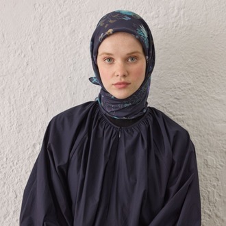 Fresh Scarfs - Delia Desen Pamuk İpek Eşarp - Lacivert