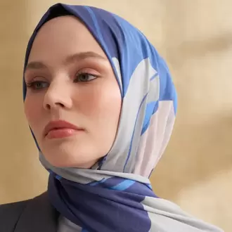 ARMANDA- 3383 İpek Pamuk Sarah Desen Şal - Taş Lacivert