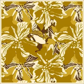 ARMANDA - 4351 Dahlia Desen Twill İpek Eşarp - Yağ Yeşili