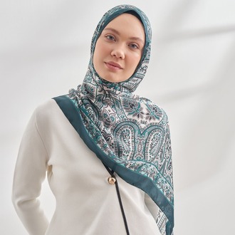 ARMANDA - 6035 Pashmina Desen Şal - Petrol Yeşili