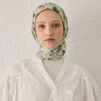 FRESH SCARFS - Strawberry Desen Pamuk İpek Eşarp - Soft Yeşil