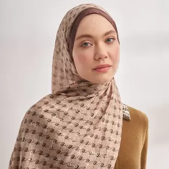 ARMANDA - 3361 Monogram Desen Şal - Bej - Kahve