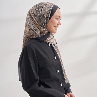 ARMANDA - 6035 Pashmina Desen Şal - Siyah Kamel