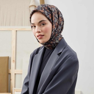 BFRESH SCARFS - Blooming Garden Desen Pamuk İpek Eşarp - Siyah
