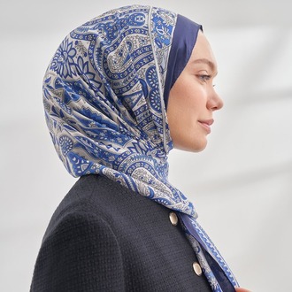 ARMANDA - 6035 Pashmina Desen Şal - Lacivert Saks