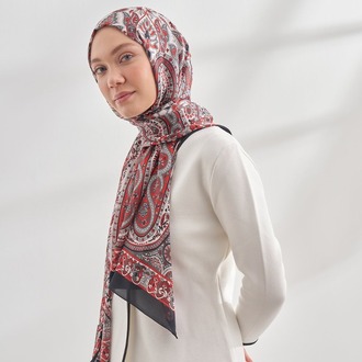 ARMANDA - 6035 Pashmina Desen Şal - Siyah Kırmızı