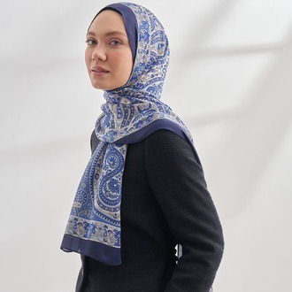 ARMANDA - 6035 Pashmina Desen Şal - Lacivert Saks