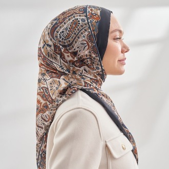 ARMANDA - 6035 Pashmina Desen Şal - Siyah Taba