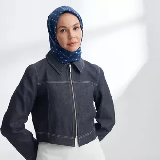 ARMANDA- 4306 Orbıs Desen Twıll İpek Eşarp - Lacivert