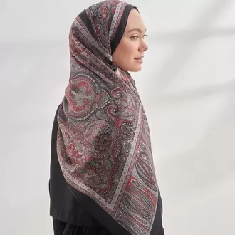 ARMANDA - 6036 Etnik Desen Şal - Siyah Kırmızı