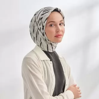 ARMANDA - 4353 Rora Desen Twill İpek Eşarp - Gümüş