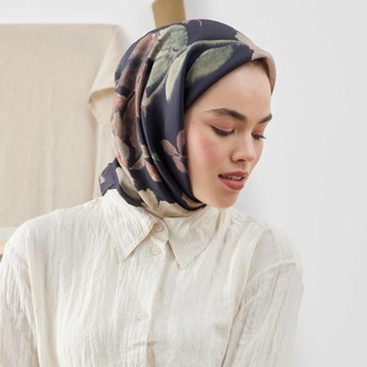 Fresh Scarfs - Soft Garden Desen Pamuk İpek Eşarp - Siyah